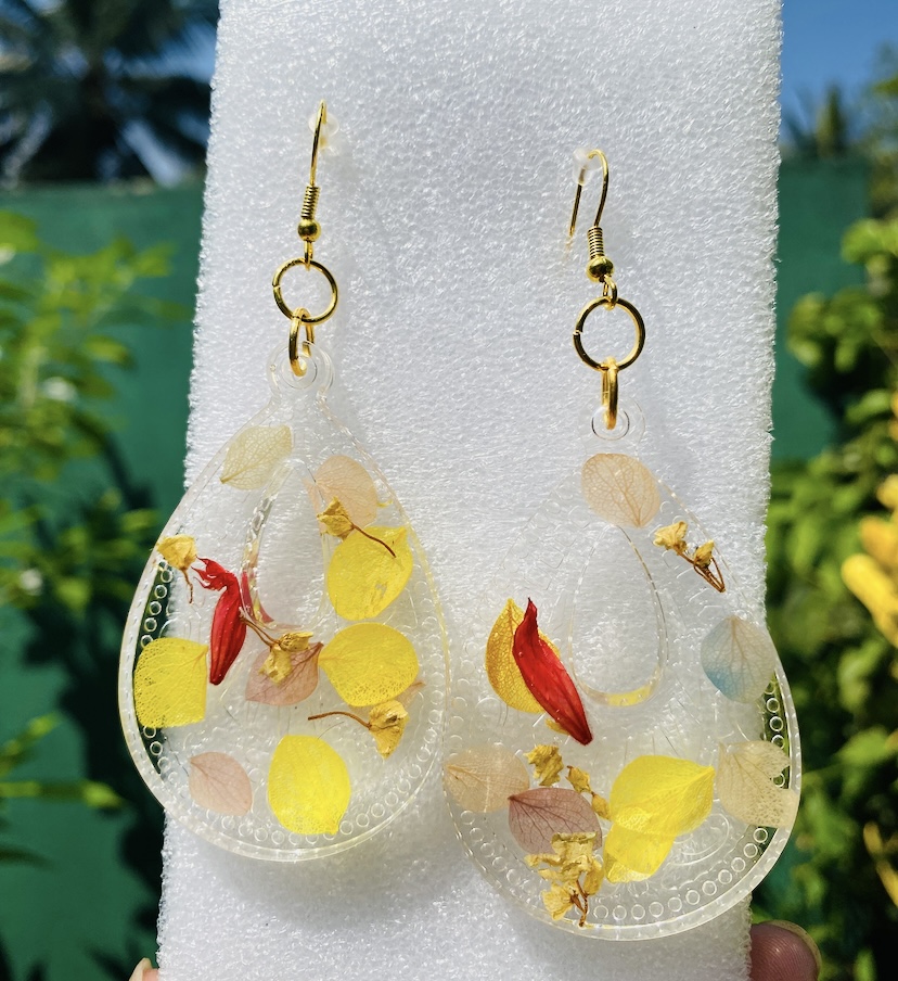 Floral teardrop earrings — handcrafted resin art by Resin Gallery by Suu