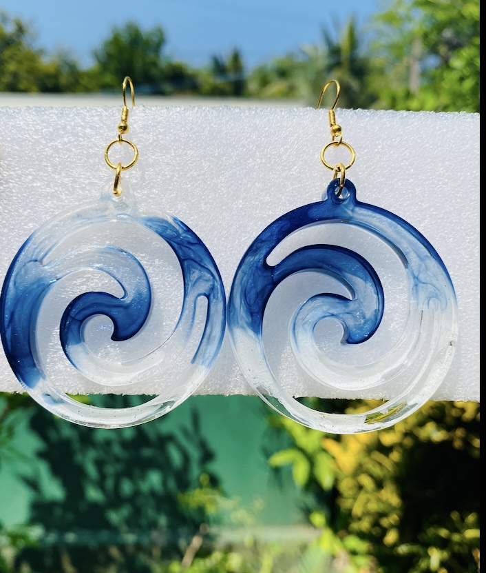 Handcrafted ocean-wave resin drop earrings