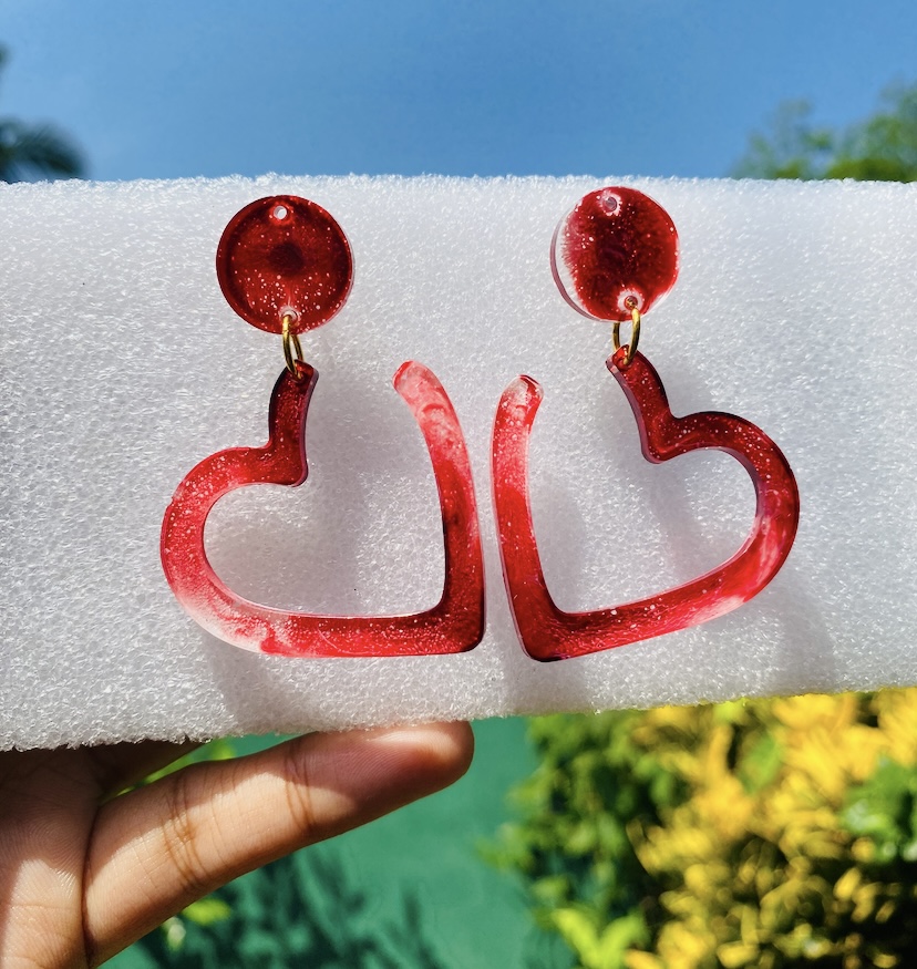 Heart hoop earrings — handcrafted resin art by Resin Gallery by Suu