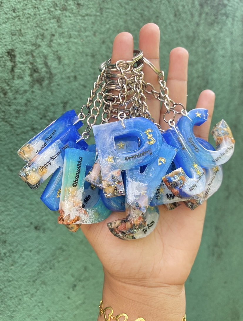 Custom name letter keychains — handcrafted resin art by Resin Gallery by Suu