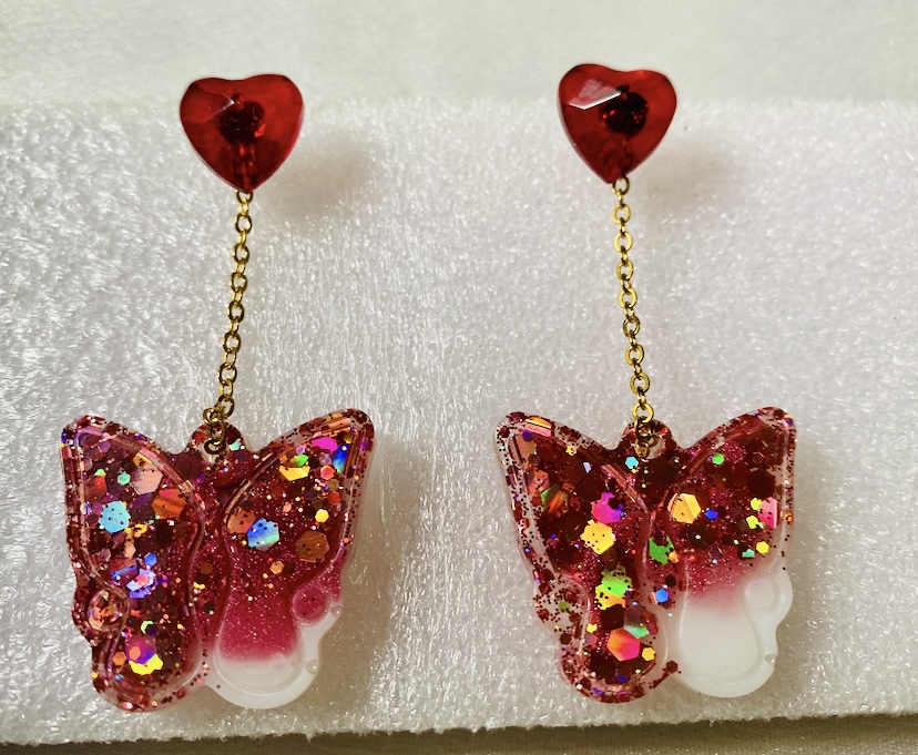 Butterfly statement earrings — handcrafted resin art by Resin Gallery by Suu