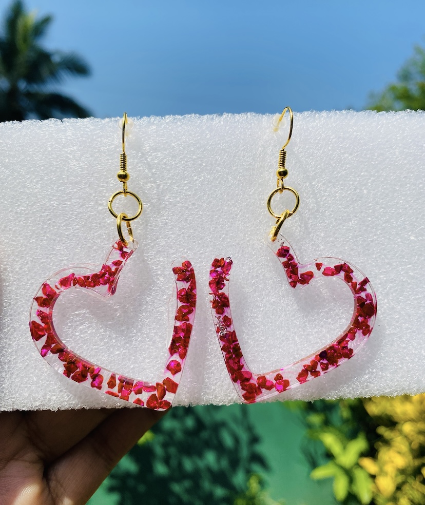 Ruby heart earrings — handcrafted resin art by Resin Gallery by Suu