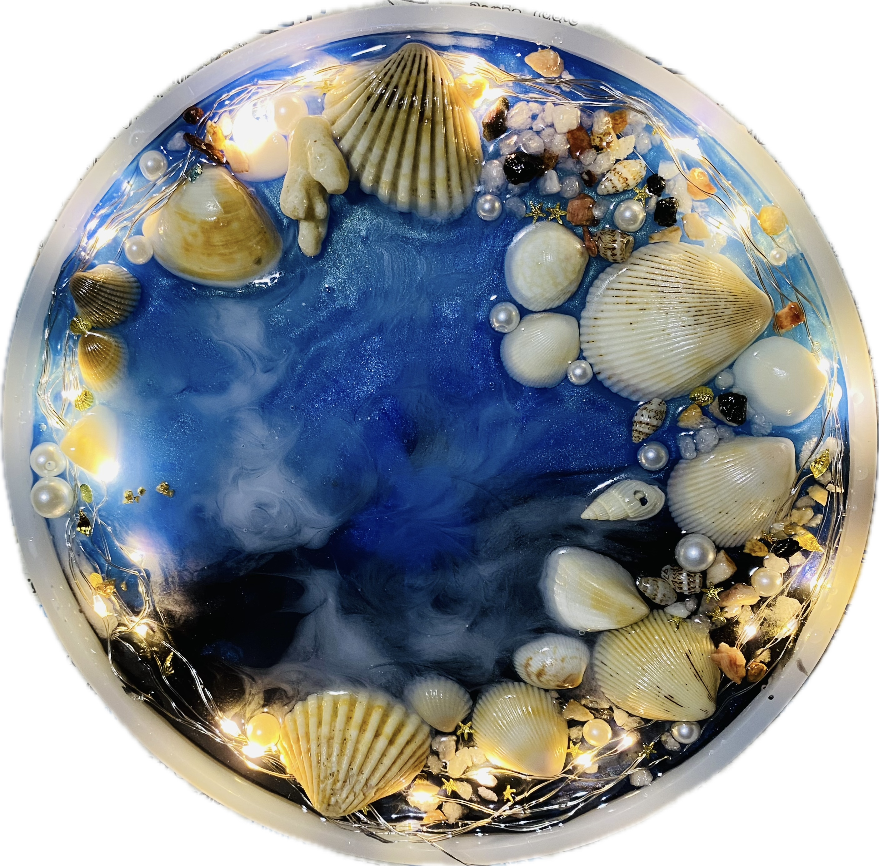 Seashell & pearl tray — handcrafted resin art by Resin Gallery by Suu